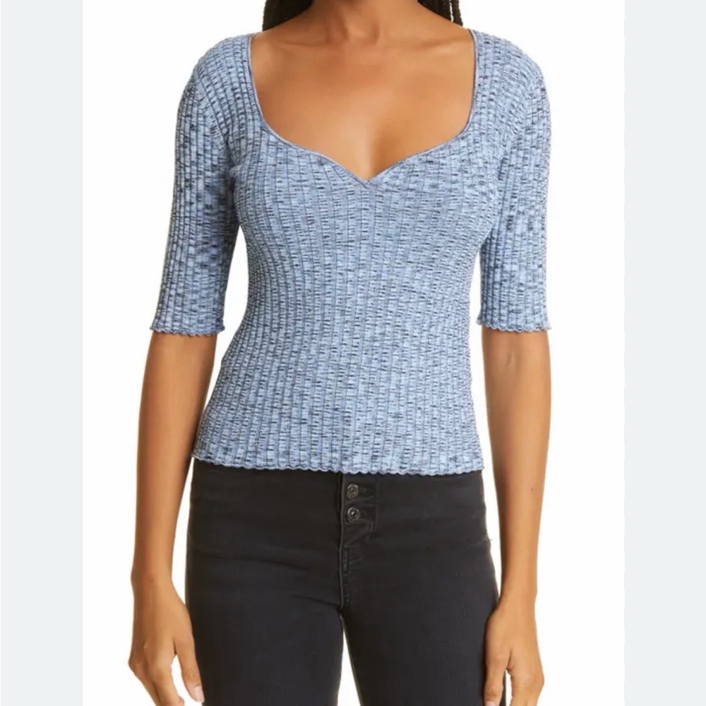 Veronica Beard Lipa Top Rib Knit Large Blue